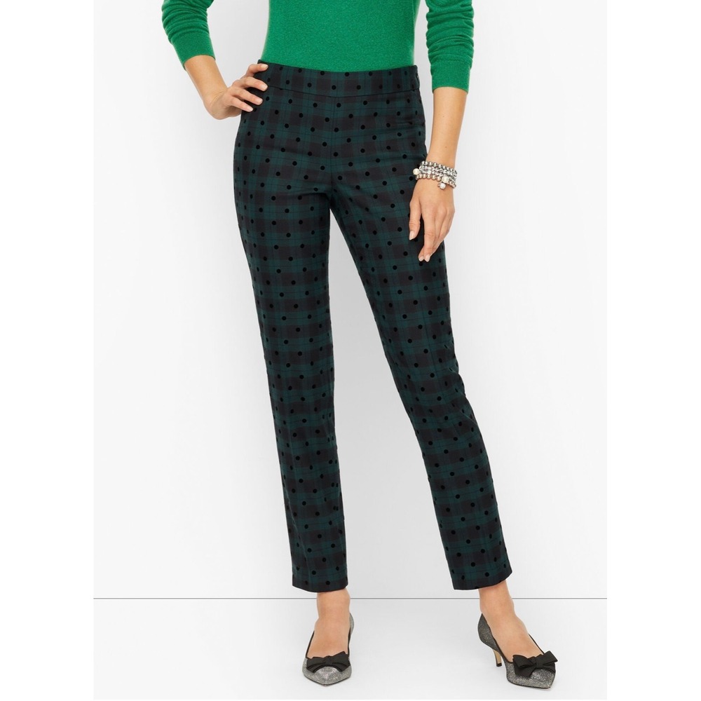 NWT Talbots Size 16 Slim Ankle Pants Blackwatch Plaid Polka Dot Wool